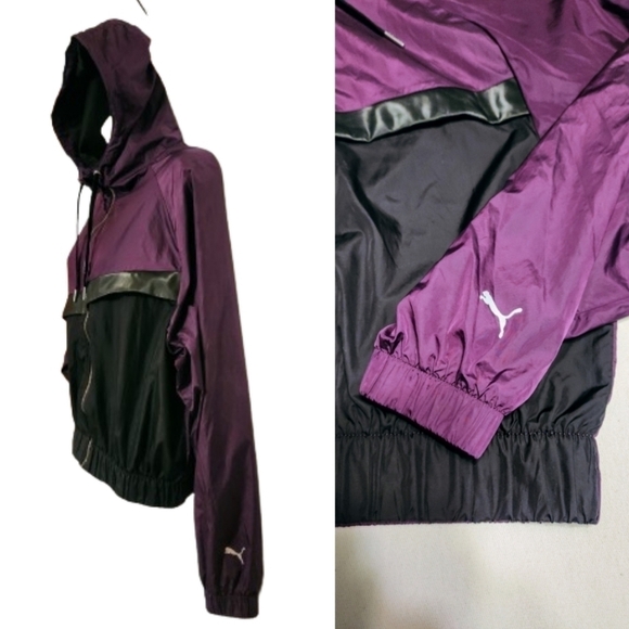 Puma After Glow Zip Hooded Cropped Jacket Large Purple Black - Picture 4 of 12